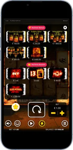 Mental 2 slot bonus and booster selection screen showing available special features during gameplay